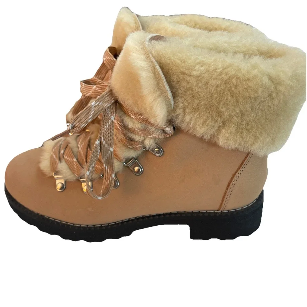 NEW WOMENS 8 J CREW NORDIC WINTER BOOTS IN LEATHER W SHEARLING BRONZED CLAY READ